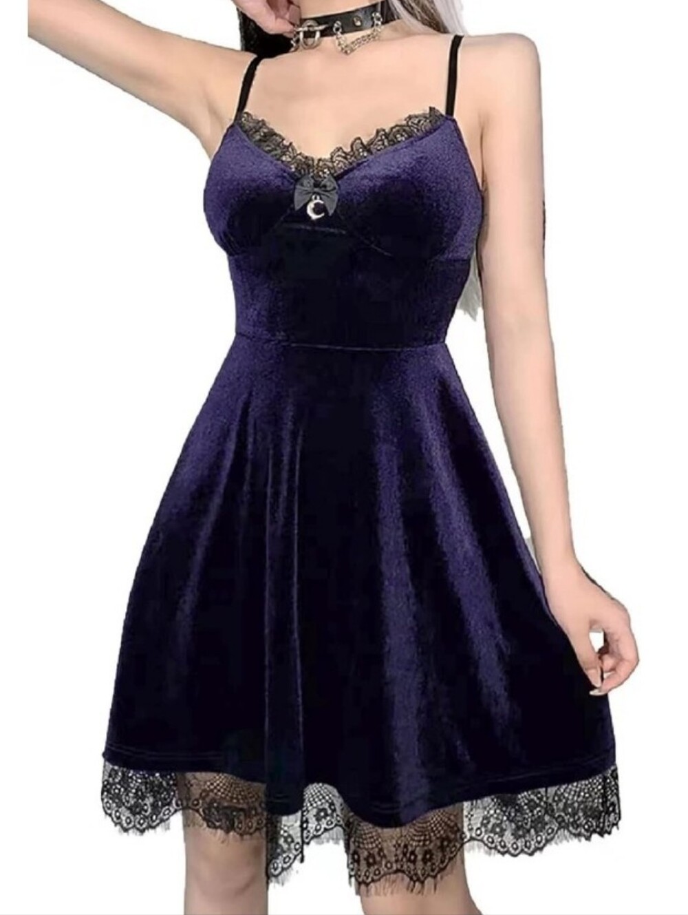 Velvet Lace Gothic Moon Trim Slip Dress - Deep Purple Sz XL